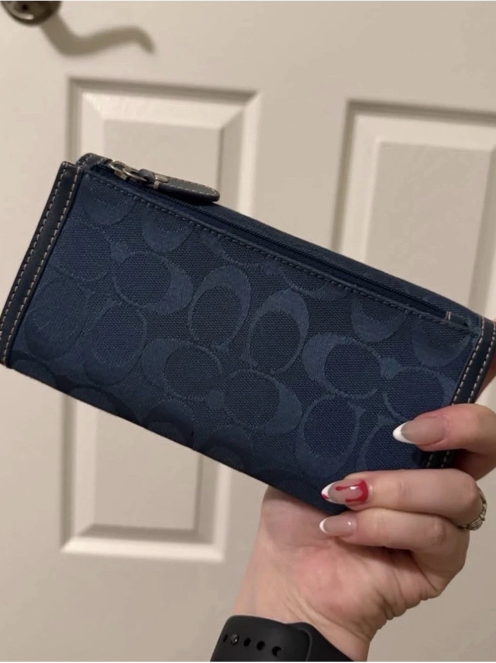 Coach Navy Signature Trifold Y2K Wallet - Picture 2 of 8